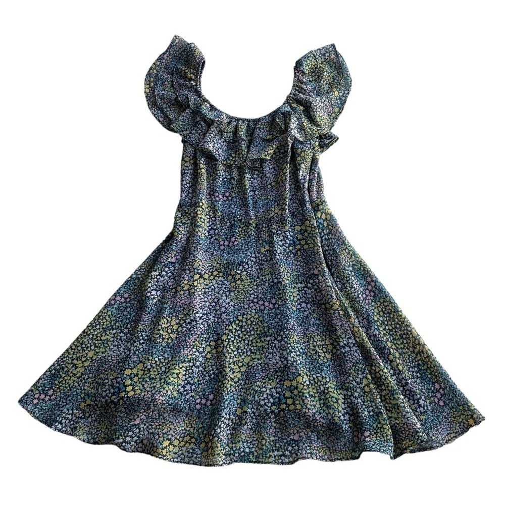 Lulus Off the Shoulder Flutter Dress Navy Blue Floral Print XSmall Flowy peasant